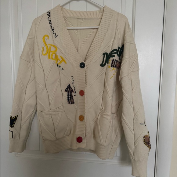 Ebossy Cream Cable Knit Cardigan Sweater - Picture 5 of 9